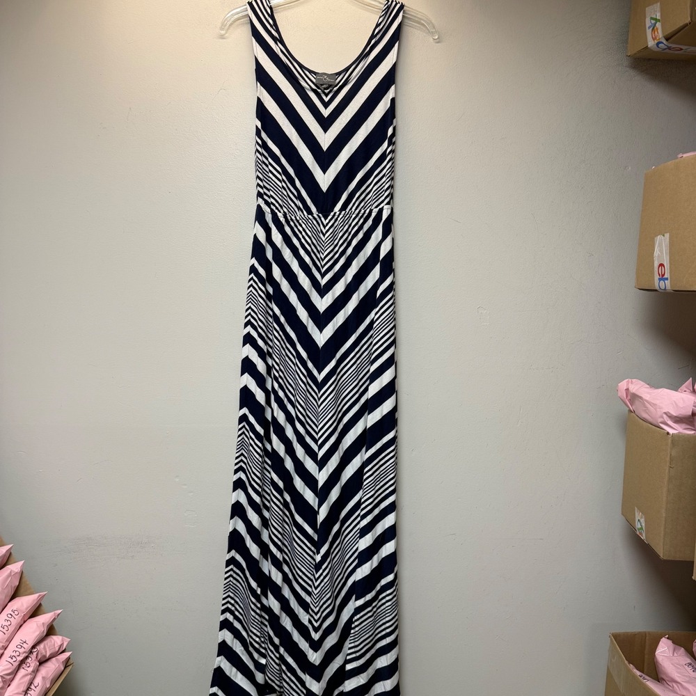 Market & Spruce Maxi Dress Womens Small Navy Chevron Stripe V-Neck Excellent